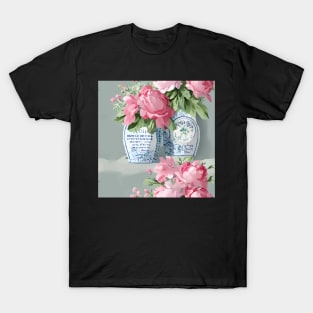 French roses in vase on grey T-Shirt